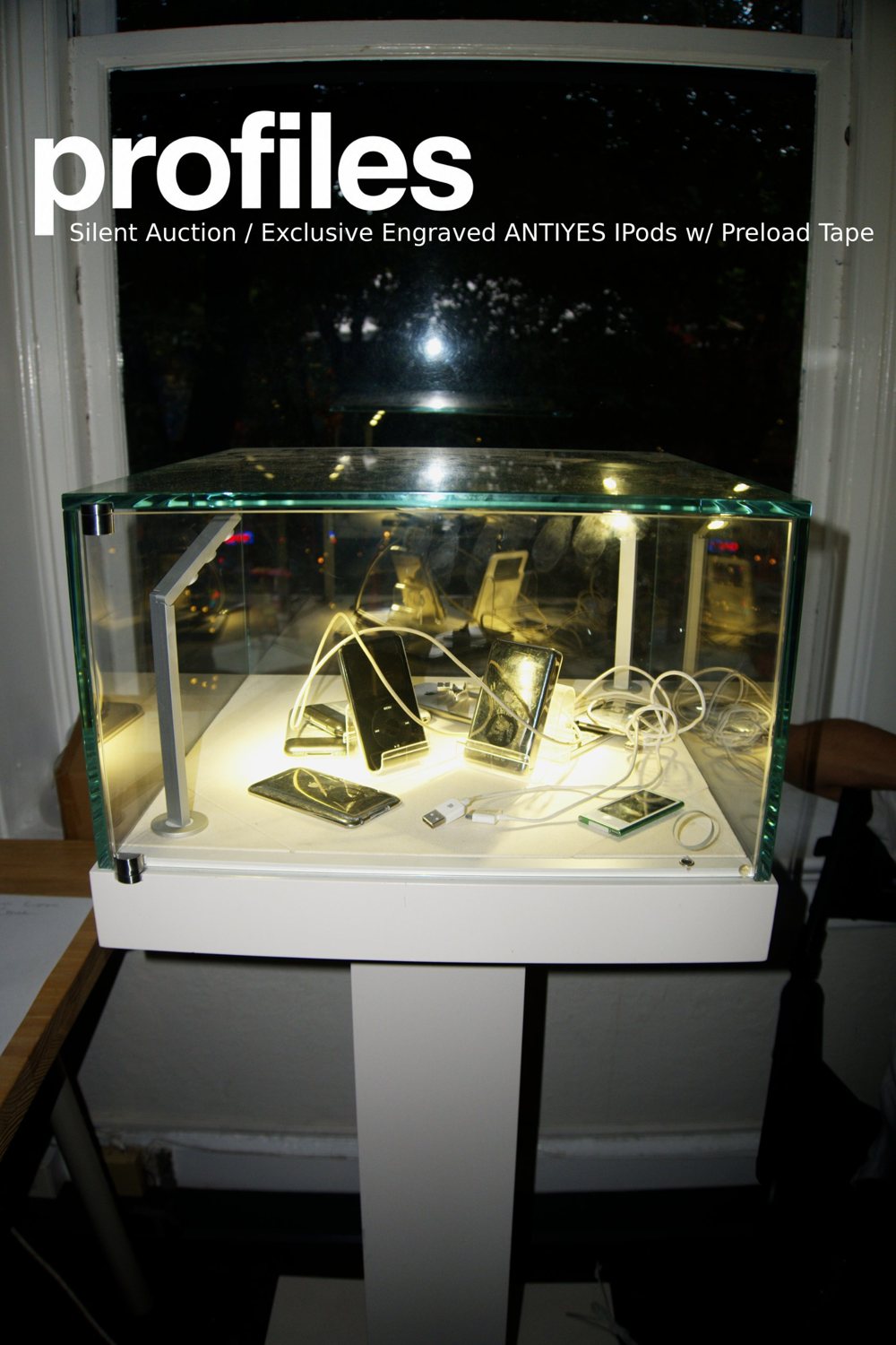 Engraved Antiyes iPods in a glass case for the silent auction